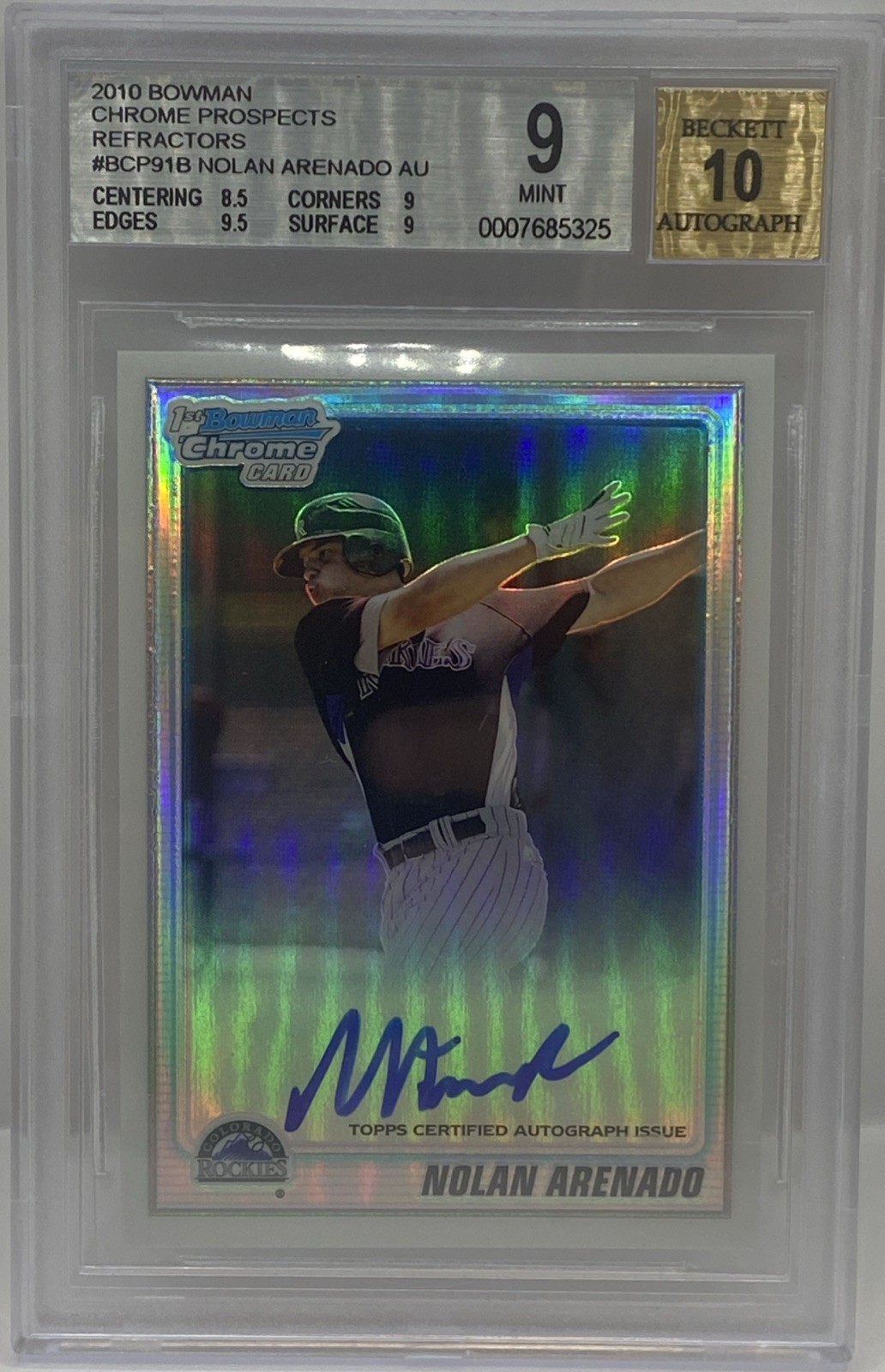 2010 Bowman Nolan Arenado Chrome Prospects Refractor Auto #131/500 BGS 9 10 1ST