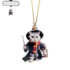 Cat Rear View Mirror Pendant for Car, Acrylic Flat Magic Cat Hanging Style 2