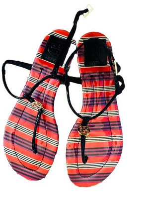 TORY BURCH T Strap Black Patent Leather Sandal Shoe Emmy  Logo Designer Sz 8