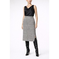 Classic Tailored Black White Houndstooth Plaid Midi Skirt Sze 10 Timeless Career
