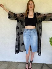 Black Lace floral Maxi vintageKimono elegant loungewear cover up robe