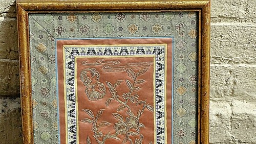 Orientalisch Asiatisch Antik Selten Stickerei Wandteppich Textil Gerahmt Museumsqualität 3 - Bild 2 von 6