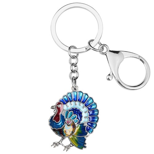 Thanksgiving Enamel Alloy Floral Turkey Chicken Keychains Jewelry Key Ring Gifts - Picture 8 of 11