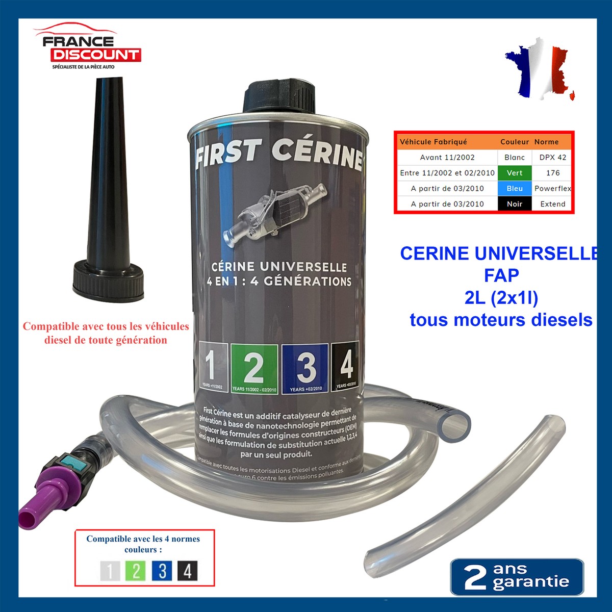Cérine Universelle First FAP 1L - Additif Diesel Filtre à Particules - Kit De Remplissage Inclus - 4 Couleurs - 3
