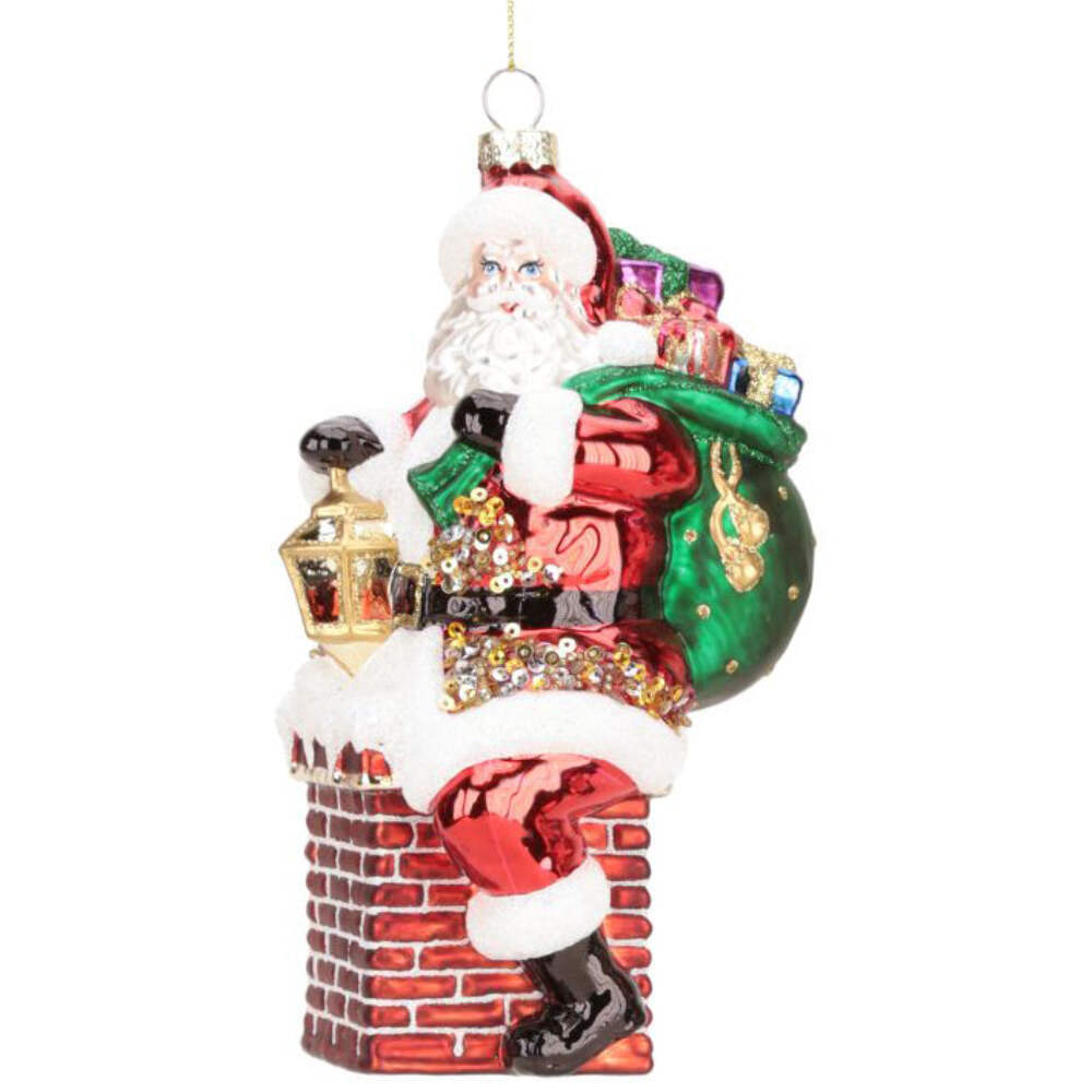 Santa In Chimney Ornament 7 Inches