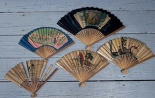 Lot of 5 Vintage Asian Paper Hand Fan Souvenirs China Taiwan Collectibles