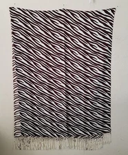 Animal Print Scarf Neck Warmer Rectangle Zebra Print Black White Fringe X307