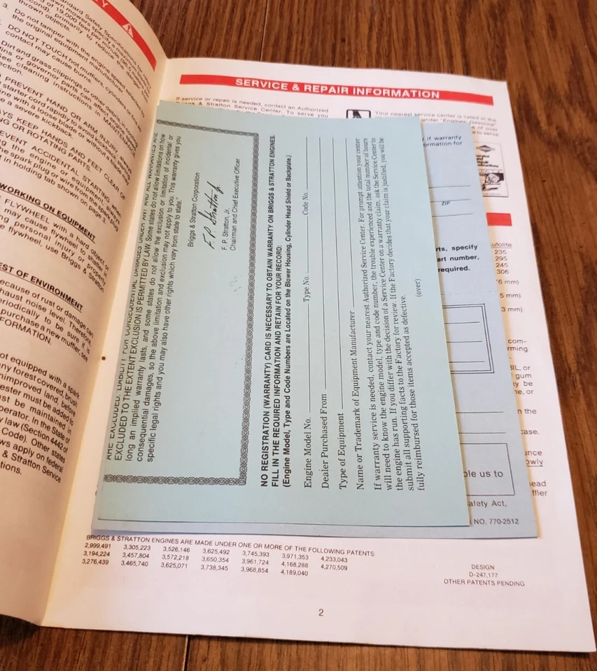 Briggs and Stratton-System 2 Operating Maintenance Instructions Manual - Image 3 of 3