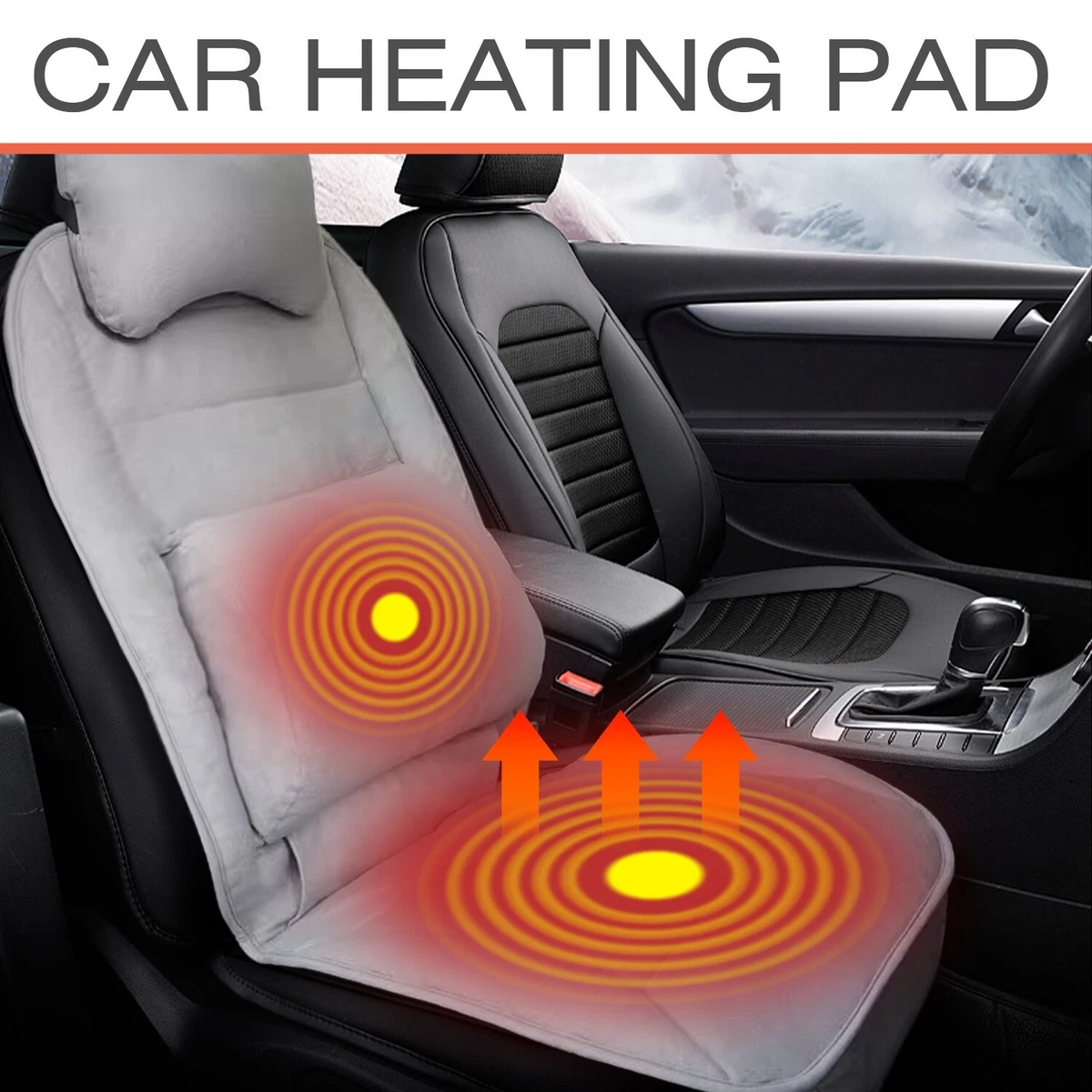 12V Universal Car Heated Seat Cover Pad Winter Warming Pad With Lumbar  Support