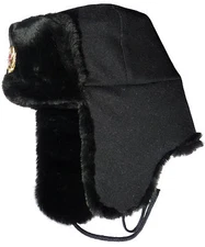 Russian Navy seaman ushanka winter hat. Black wool top. Trapper Aviator EarFlaps