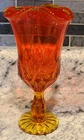Mid Century Mode Fenton Art Glass Amberina Ruffled Thumbprint Handkerchief Vase