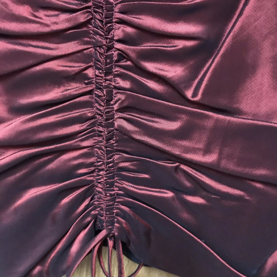 David Meister Burgundy Ruched Front Closure Silk Formal Blouse Top 12 L - Image 3 of 4