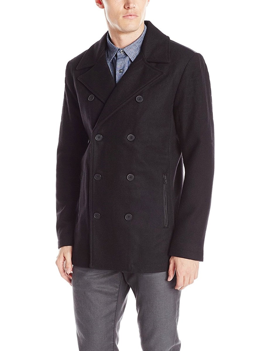 New Kenneth Cole Reaction Wool Blend Double Breast Pea Coat W