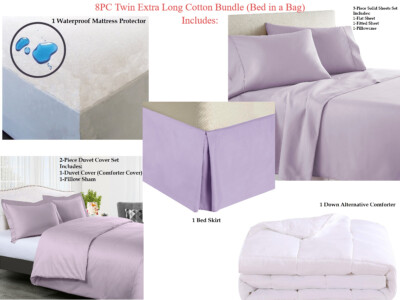 Twin XL Cotton Bedding Set- Complete Bed in a Bag for 39x80 Size Mattresses