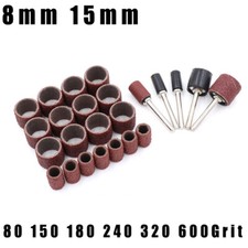 8mm 15mm Sanding Bands Drum Sleeve Mandrel Rotary Tool for Dremel 80 - 600 Grit