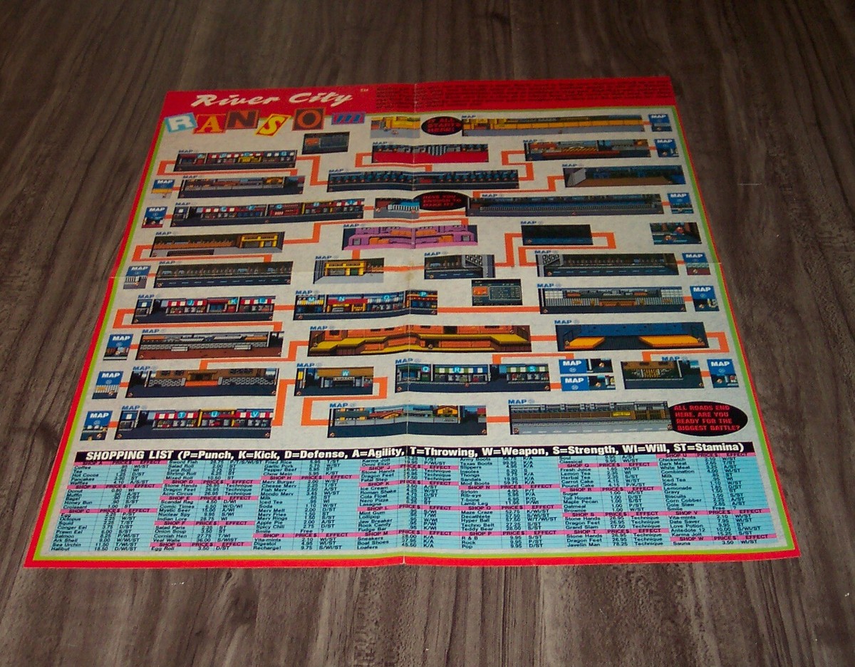 Vintage 80's DYNOWARZ NES NINTENDO POWER POSTER River City Ransom