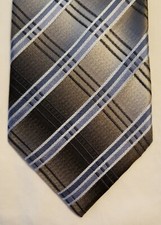 PRONTO UOMO BLACK GRAY BLUE PLAID DESIGN 100 SILK TIE / NECKWEAR CHINA