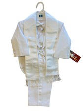 Boys White Baptism Christening Tail Tuxedo Baby Toddler 18 Month 6-Pc Embroidery