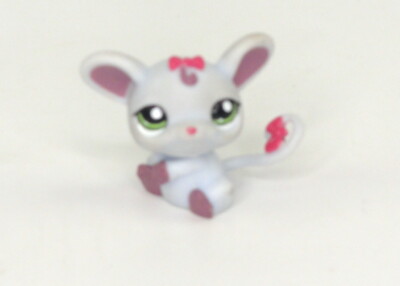 Littlest Pet Shop LPS #1560 Rat Tubes Gray Green Eyes Pink Bow Purple Hair