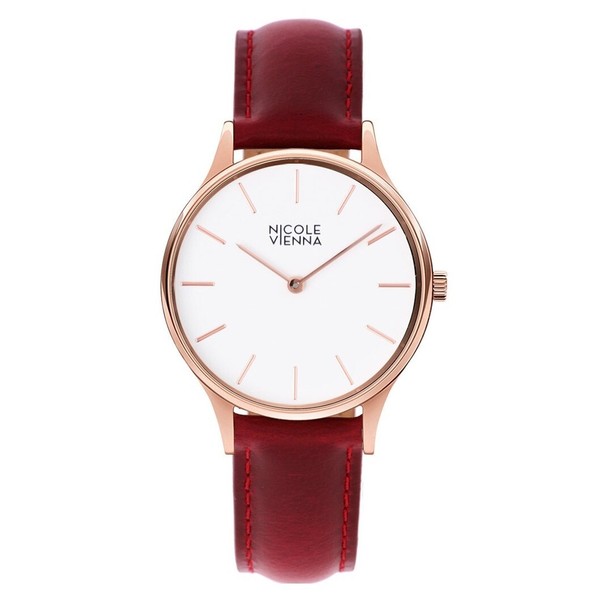 Nicole Vienna Damenuhr Suede Soir RoséGold 34Mm Kettenleder Bordeaux-image