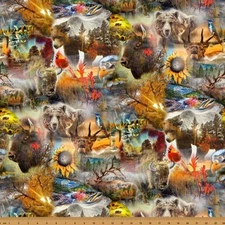Call Of The Wild By Hoffman Fabrics -  Earth Allover Animals  #W5520-58