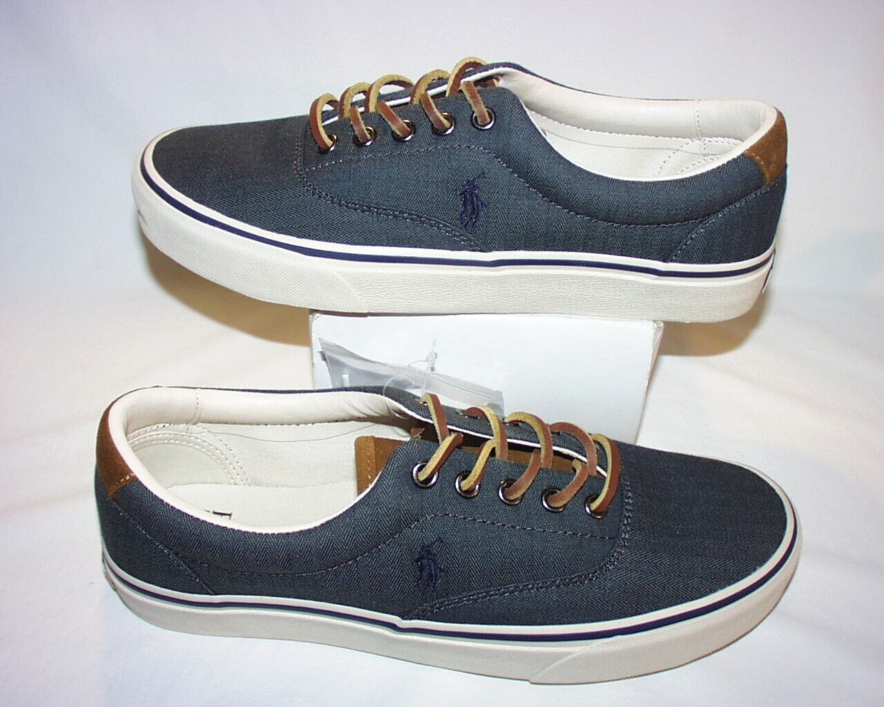 Polo Ralph Lauren Keaton Pony sneaker bassa tomaia in tweed in tela grigio blu nuova