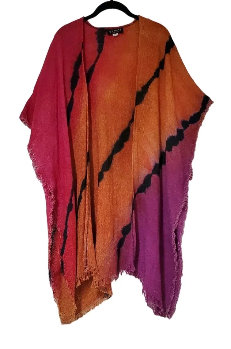 Dilemma NY Fringe Kimono Open Poncho One Size 100% Rayon