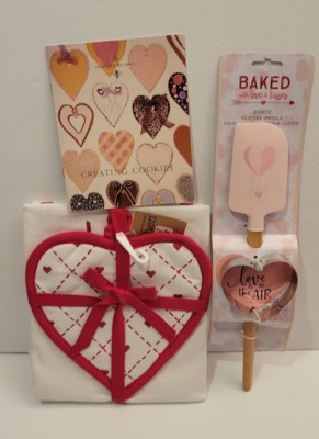 Kay Dee Kitchen Chef's Red & White Love Apron & Heart Potholder Valentines+ more