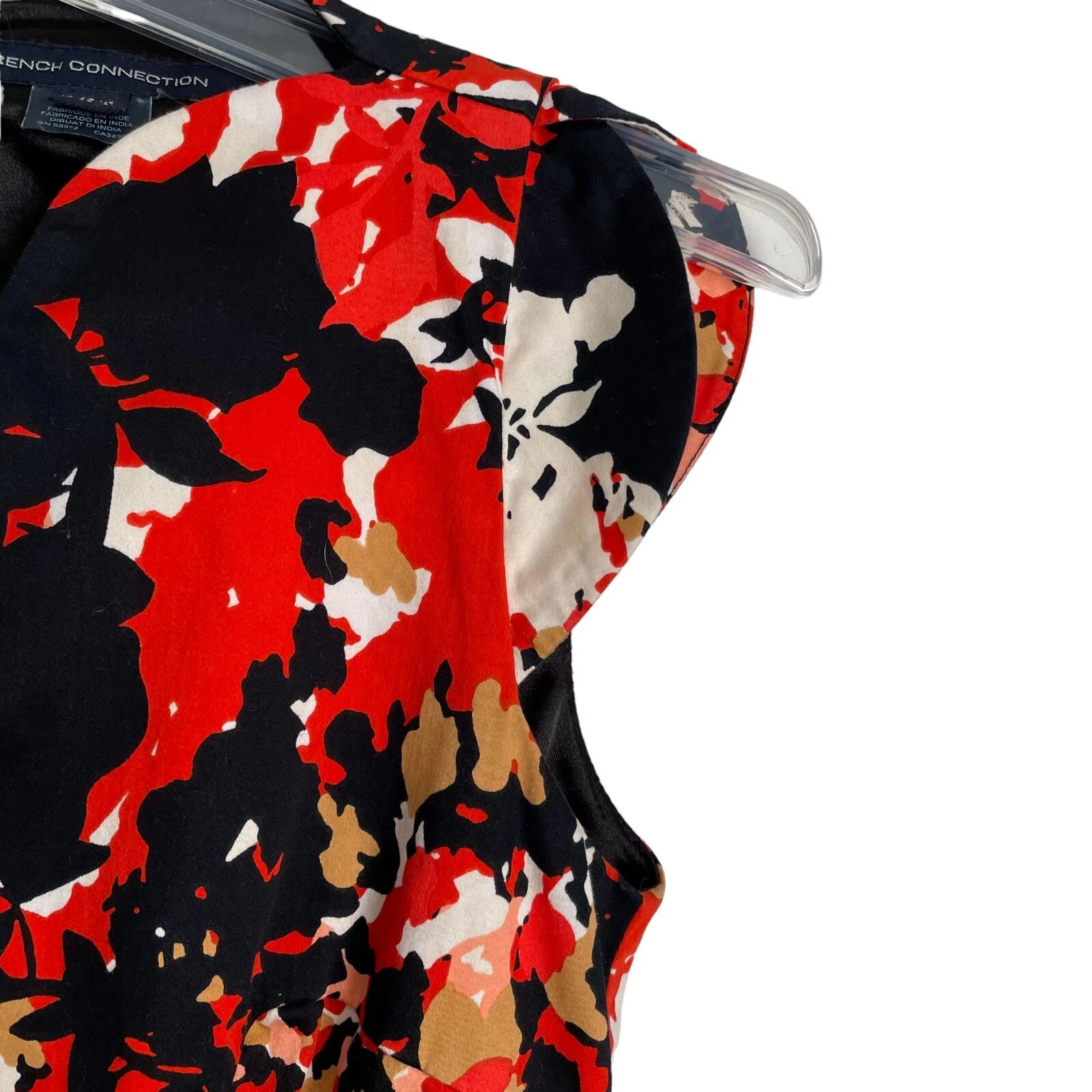 VETEMENTS Abito French Connection nero stampa floreale tubino cappuccio manica lunghezza ginocchio tg 2