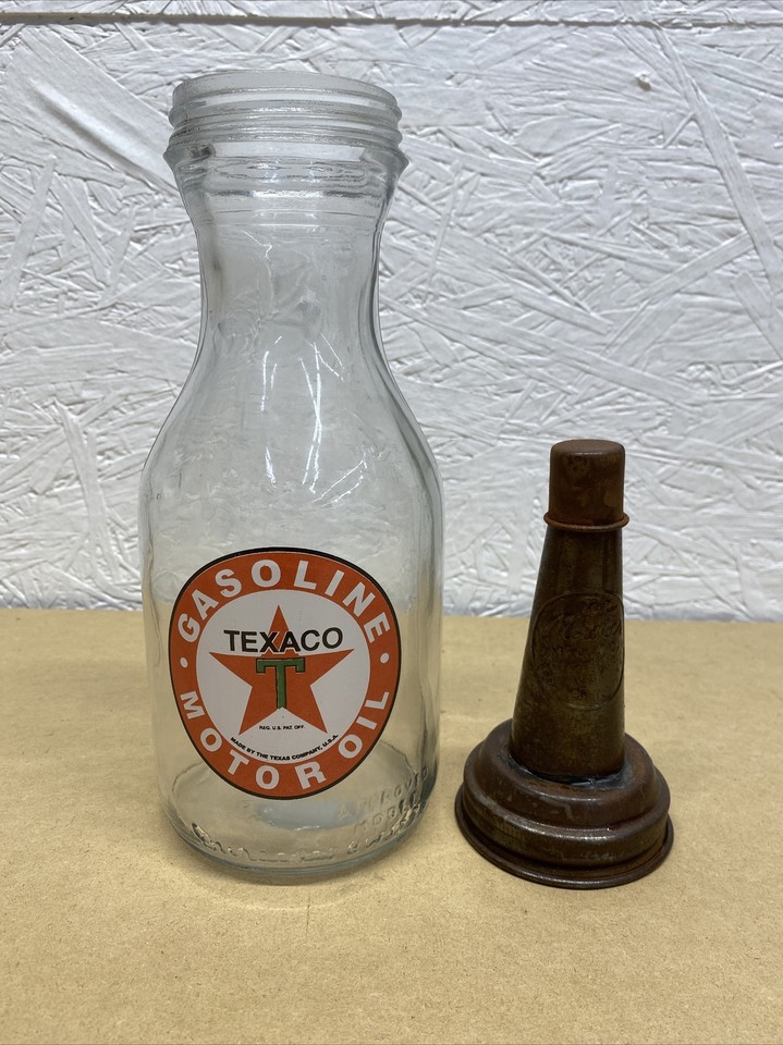 Texaco Seal Motor Oil Bottle Spout Cap Glass Vintage Style Gas Station ...