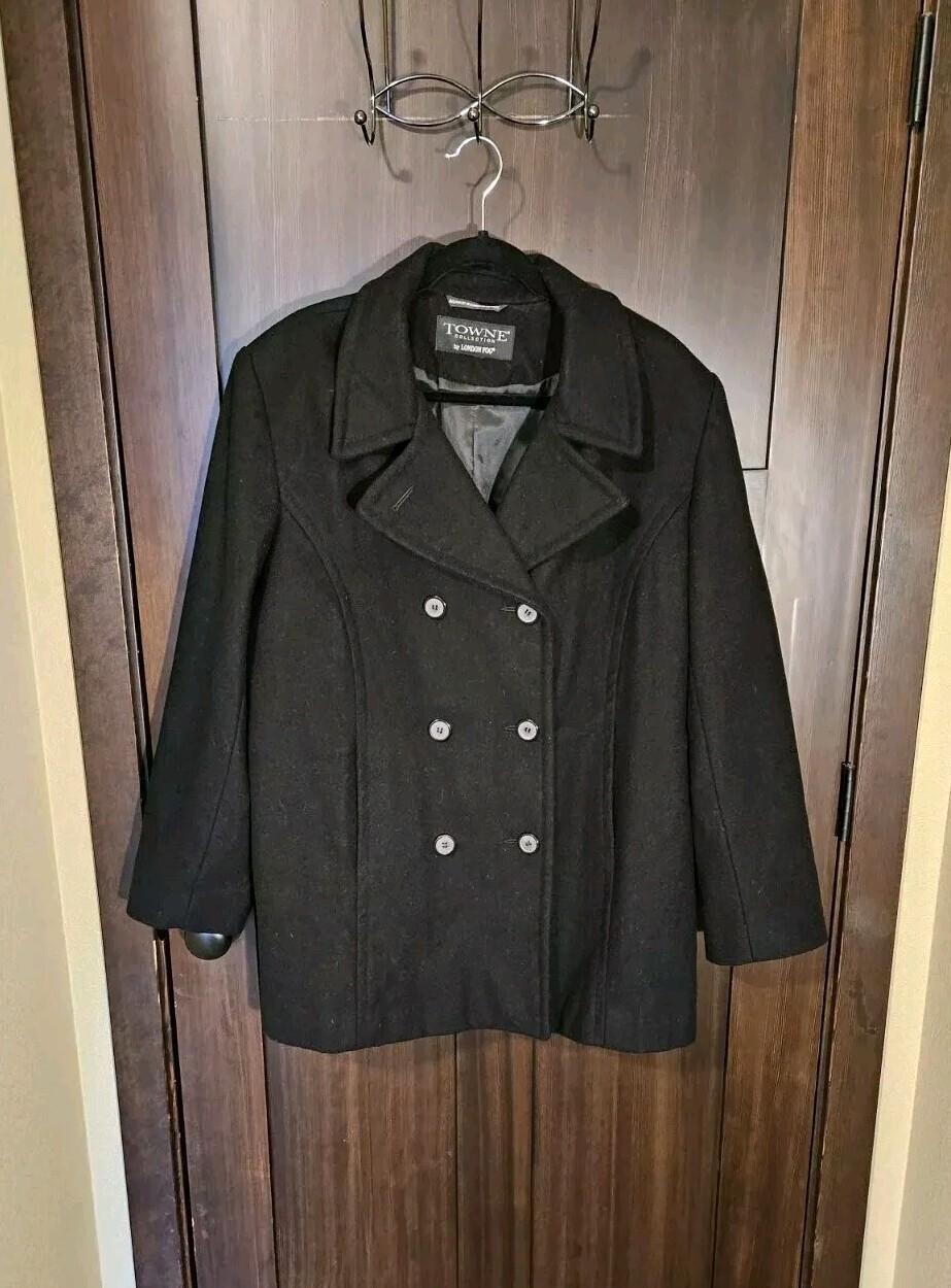 EUC Towne Collection London Fog Plus Size Black Wool Blend Peacoat 1X