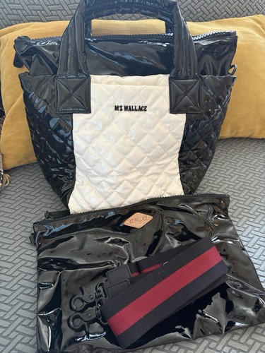 Mz Wallace Mini Metro Tote In Black & White Lacquer