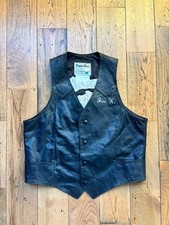Vintage 70s Western Dancing Pioneer Wear Leather Vest Made In USA Size M/L