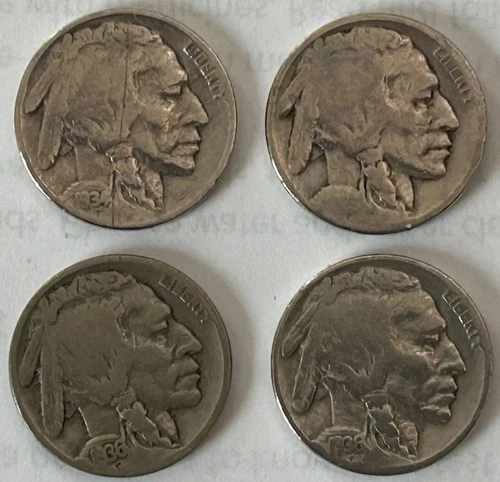 Lot of 4, 1925, 1934,  & 1936  Buffalo Head Nickels Good Condition  Full Dates