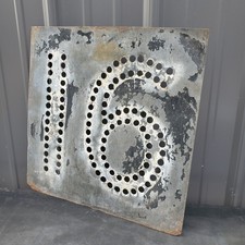 Antique Metal # 16 Sign Vintage Cutout Vintage Industrial Folk Decor Perforated 