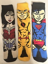 New Set of 3 DC Comic Characters Unisex Socks Superman Wonder Woman Flash