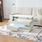 High Gloss Coffee Table Center Cocktail Table with LED Light & 2 Sliding Drawers