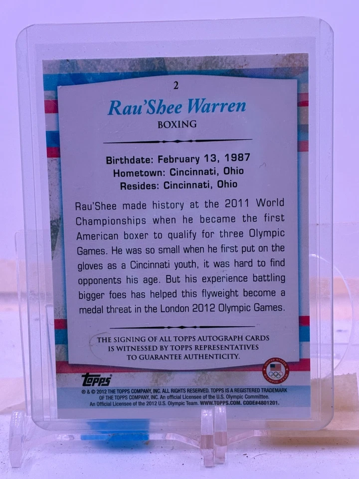 2012 Topps US Olympic Team and Hopefuls AUTO #2 Rau’Shee Warren - Image 2 of 2
