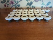 25-VINTAGE PORCELAIN/BRASS DRAWER KNOBS W/21 SCREWS RECLAIMED MUSHROOM SHAPE