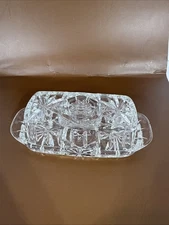 Vintage Anchor Hocking “Star” Design Covered Butter Dish Crystal Clear Glass 2pc