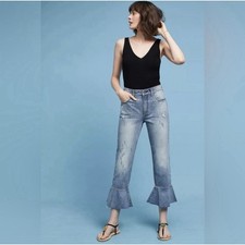 Anthropologie Pilcro And The Letterpress Cropped Denim Ruffle Jeans Size 31