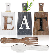 Kitchen Eat Sign Set Wall Decor Hanging Art Farmhouse Fork Spoon Primitive