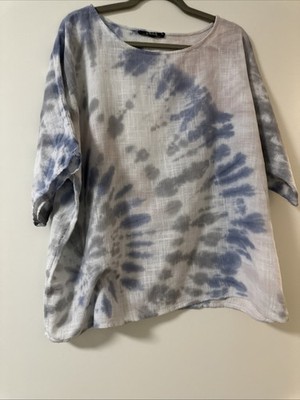 Charlie B Tie Dye Print Linen Blend Top Sz Xl