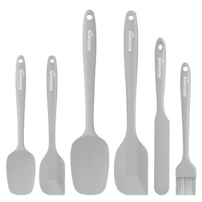 NileHome 6 Pieces Silicone Spatula Set with Silicone Brush,Mixing-Grey