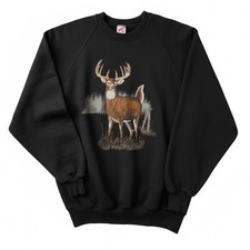 VTG Jerzees Sweatshirt Black Whitetail Deer Graphic Crewneck Made in USA 2X Mens