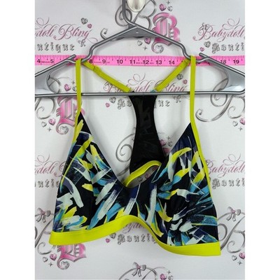Lole bra Black Multicolor Abstract Print Sports Bra with Neon Yellow Trim
