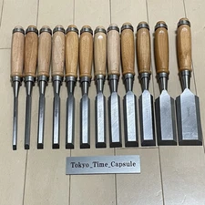 Japanese Vintage Chisel Set of 12 NOMI Japanese Carpentry Woodworking Tool Japan