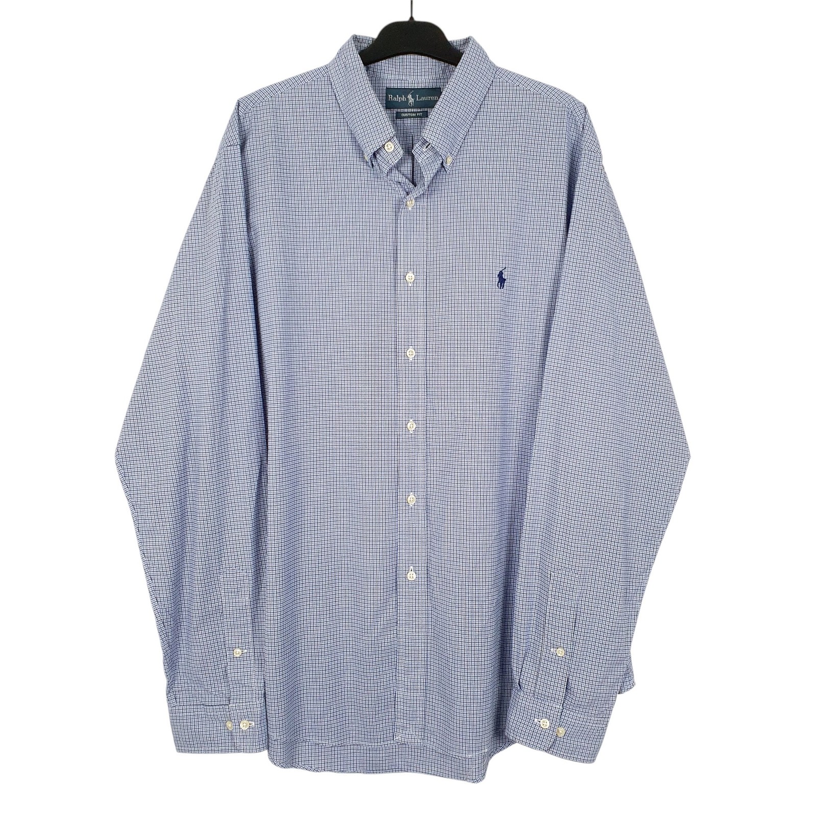 RALPH LAUREN Blue Check Shirt Custom Fit Long Sleeve Casual Cotton Mens XL