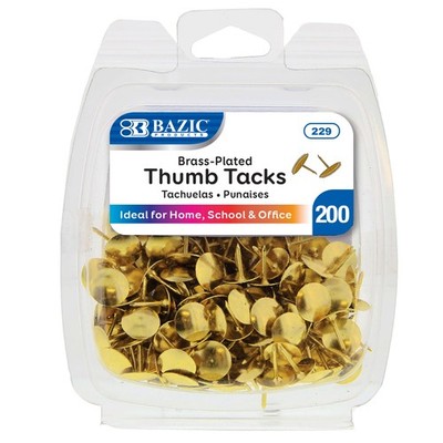 BAZIC Push Pins Gold Metallic Flat Head Steel Thumb Tacks (200/pack), 24-Packs