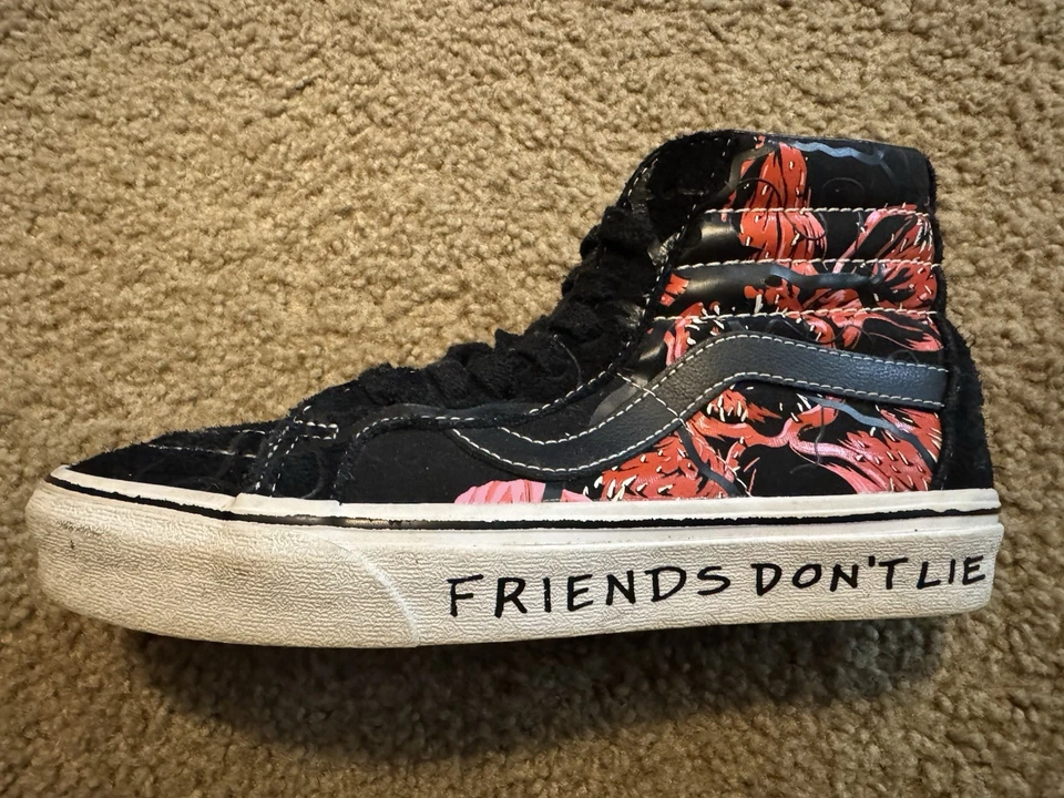 🔥 Vans Sk8-Hi Stranger Things "Friends Don't Lie" Black Red Shoes M6 - Image 3 of 4